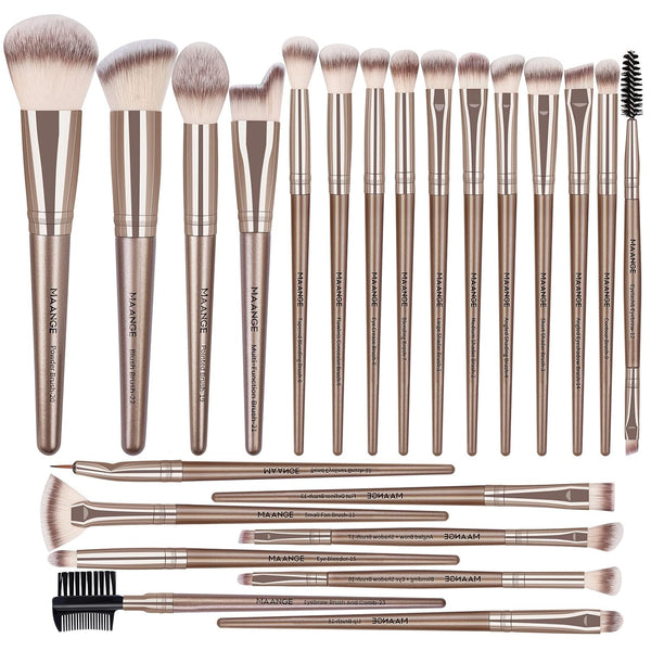 MAANGE 23 Pcs Premium Synthetic Makeup Brush Set, Professional Face Powder Blush Eyeshadow Blending Kit (Champagne)