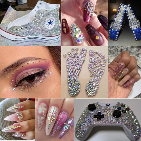 Nails Rhinestones for Crafting, 4000pc Kit A with 6 Sizes SS20 Flatback Rhinestones, Tweezers, and Picking Pen