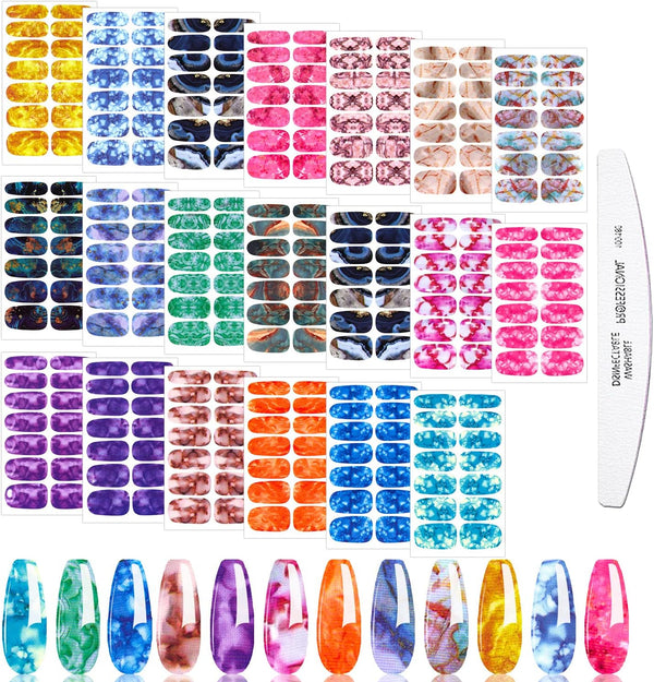 JERCLITY 20 Sheets Candy Color Marbling Nail Polish Strips with Nail File for DIY Nail Art Manicure Kit