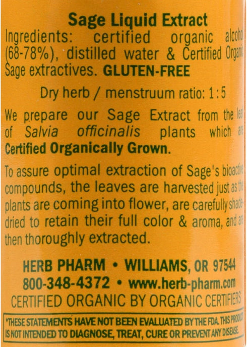 Herb Pharm Certified Organic Sage Liquid Extract, 1 Ounce, Mental Clarity Support