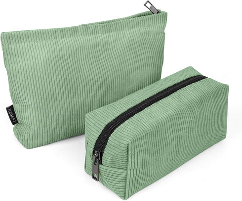 MAGEFY Makeup Bag, 2 PCS Corduroy Makeup Bag for Purse, Cute Travel Cosmetic Pouch for Women and Essentials