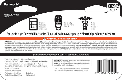 Panasonic CR2032 3.0 Volt Long Lasting Lithium Coin Cell Batteries in Child Resistant, Standards Based Packaging, 10 Pack
