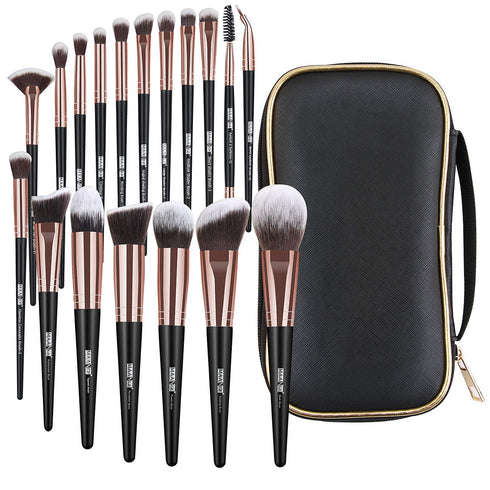Makeup Brushes - 18 Pcs Professional Premium Synthetic Makeup Brush Set with Case, Travel Make up Brushes (Black Gold)