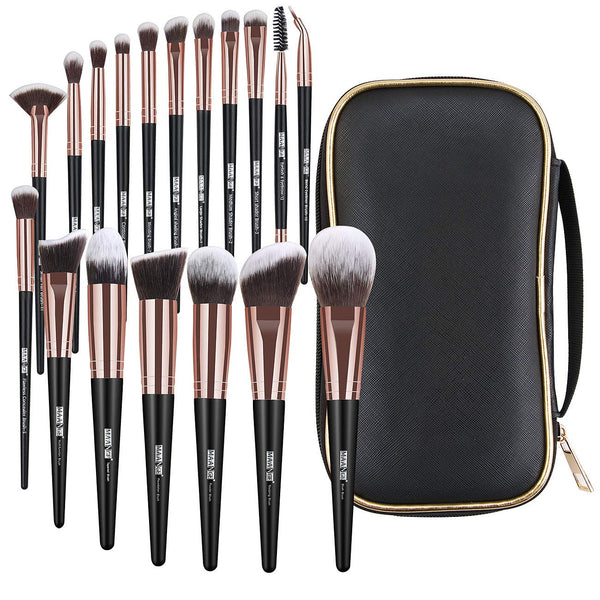 Makeup Brushes - 18 Pcs Professional Premium Synthetic Makeup Brush Set with Case, Travel Make up Brushes (Black Gold)