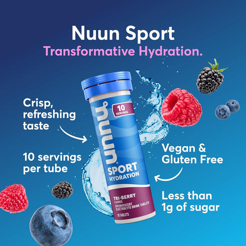Nuun Sport Electrolyte Tablets, Tri-Berry, 4 Pack (40 Servings Total) with Magnesium, Calcium, Potassium, Gluten Free &