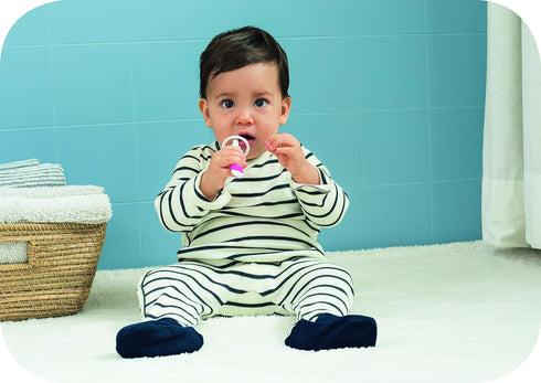 MAM Baby Toothbrushes - 2 Baby's Brushes and 1 Safety Shield, Interactive App for Boys 6+ Months, Blue