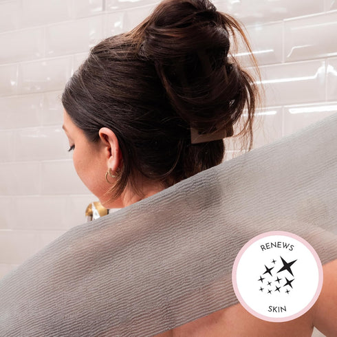 S&T INC. Back Scrubber for Shower, Exfoliating Body Scrubber or Bath Towel, Grey, 3 Pack
