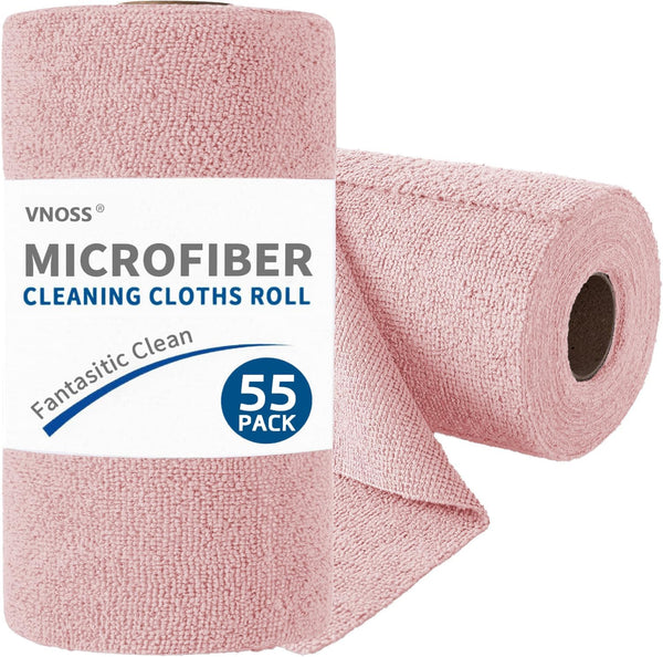 Vnoss 55 Pack Microfiber Cleaning Cloth Roll, Tear Away Reusable Towels, 11" X
