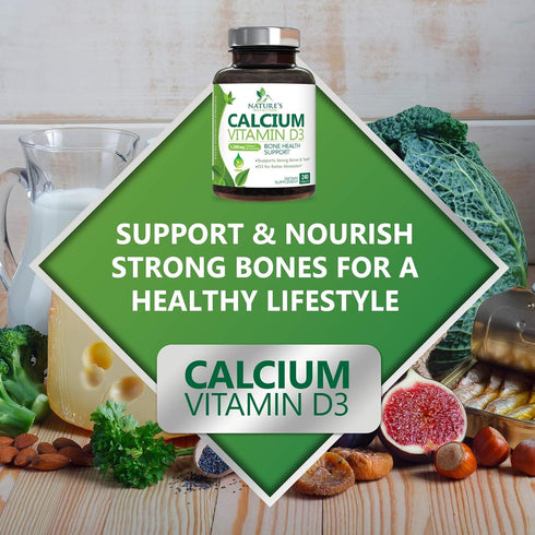 Nature's Calcium Supplement, Calcium 1200 mg Plus Vitamin D3, 240 Tablets, Bone Health & Immune Support
