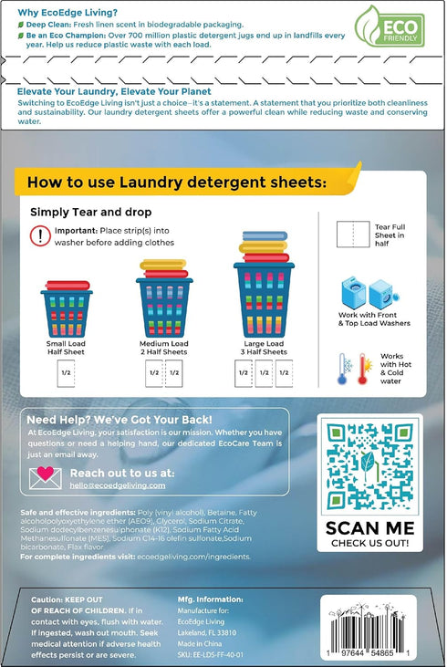 Laundry Detergent Sheets - 80 Loads, Fragrance Free, Easy to Use Concentrated Sheets