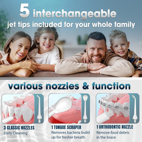 Water Dental Flosser Cordless for Teeth - Nicwell 4 Modes Oral Irrigator, Portable, Rechargeable, IPX7 Waterproof