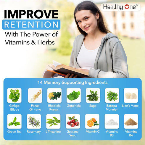 Healthy Mind - Safe for Teens, Cognitive Function, Concentration, Focus, Mood, 60 Count