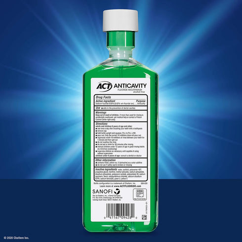 ACT Anticavity Fluoride Mouthwash 18 fl. oz., Zero Alcohol, Mint, with Accurate Dosing Cup