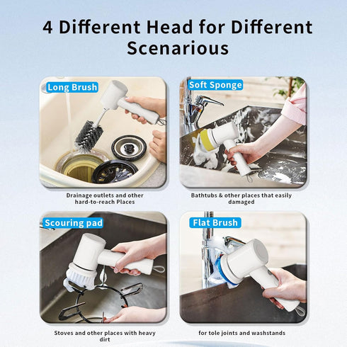 MEFELF 2 4 1500mAh Electric Spin Scrubber - Cordless Handheld Cleaning Brush with Speeds & Brush Heads, Rechargeable