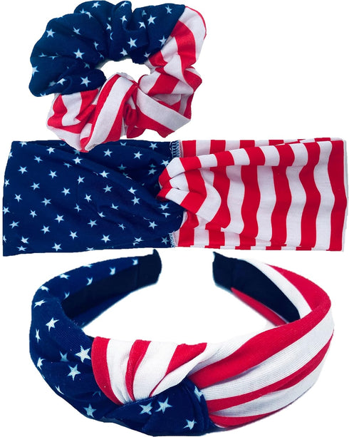 Red White and Blue Patriotic American Flag Headband, USA Twist Headband