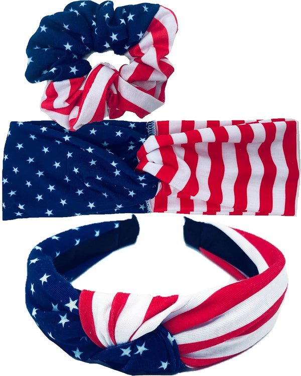 Red White and Blue Patriotic American Flag Headband, USA Twist Headband