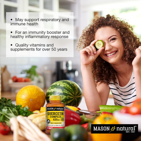 MASON NATURAL Plant Based Quercetin Complex 625 mg, Immunity Booster, 60 Tablets with Antioxidant Benefits