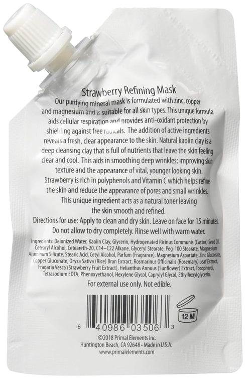 Primal Elements Clay Mud Face Mask, Strawberry Refining Treatment for Pores & Blackheads, Multi-Use Package, 1.18 oz