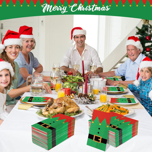Outus 200 Pcs Christmas Napkins Disposable Paper Xmas Disposable Guest Towels Merry Christmas Dinner Napkins Design