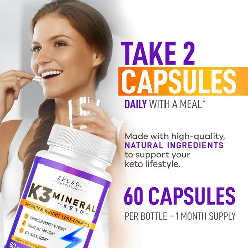 K3 Mineral Weight Loss Pills for Women and Men - K3 Salt Mineral, Vitamin Capsules - 30 Days Supply