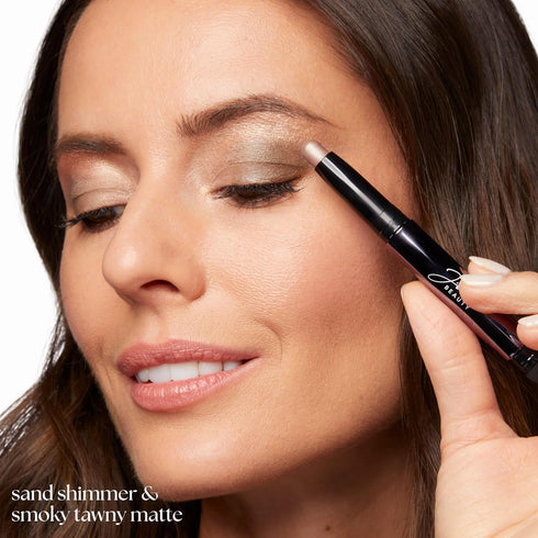 Julep Eyeshadow Stick Duo 101 – Crème-to-Powder Waterproof, Long-Lasting, Crease-Proof, Sand Shimmer & Smoky Tawny Matte