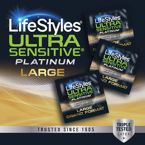 Lifestyles Ultra Sensitive Platinum Large Latex Condoms - Maximum Pleasure