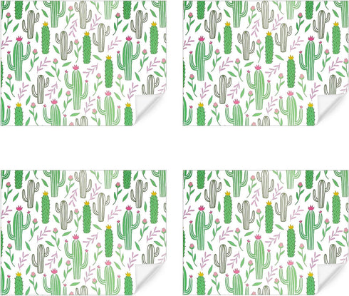 Cactus Wrapping Paper, Green Cacti with Pink Yellow Flowers, 19.7x27.5 Inch Folded Flat for DIY Craft