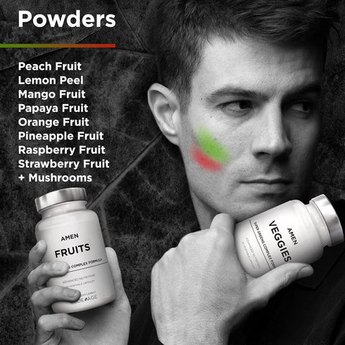 Amen Fruits + Veggies Vitamins Bundle - Raw Whole Food Multivitamin Capsules, Non-GMO, 180 ct, Greens & Red Fruits