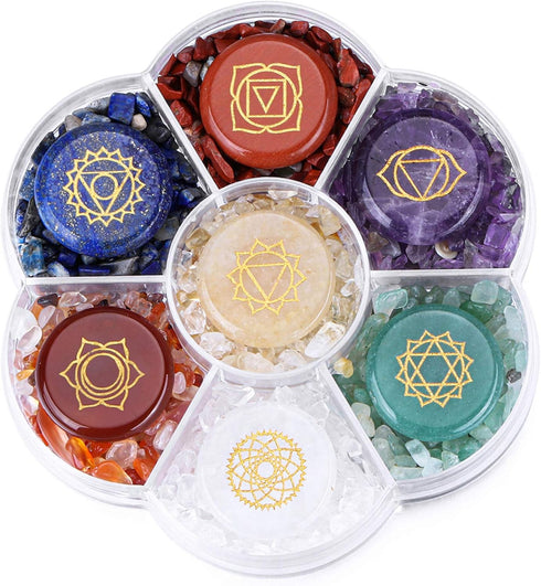 CrystalTears 7 Chakra Crystal Stones Natural Reiki Healing Crystals with Engraved Chakra Symbol