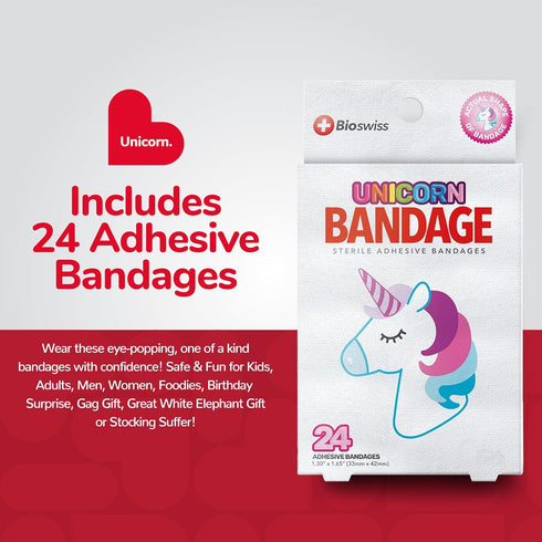 BioSwiss 24 Count Unicorn Shaped Self Adhesive Bandages - Fun First Aid Kit for Kids
