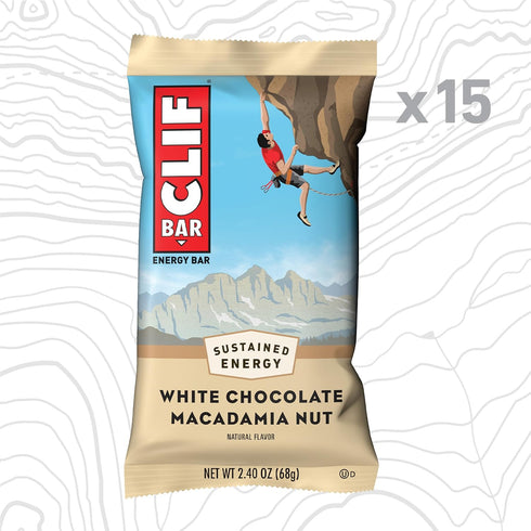 Clif Bar - White Chocolate Macadamia Nut Flavor - 9g Protein, Non-GMO, Plant Based Energy Bars - 15 Pack