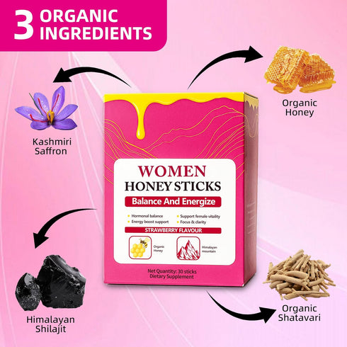 Rulinal 30 (1) Bloomin Honey Sticks Shilajit for Women, Strawberry Honeysticks, Natural Energy & Vitality Booster