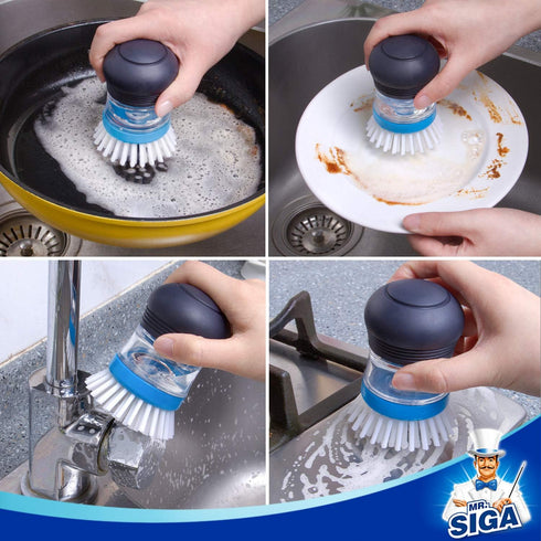 Pack 2, MR.SIGA Soap Dispensing Palm Brush, Kitchen Brush for Dish Pot Pan Sink Cleaning, of Navy/Blue