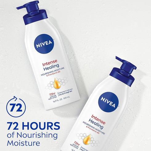 NIVEA Intense Healing Body Lotion 16.9 Fl Oz Pump Bottle for Dry Skin, 72-Hour Moisturizing with Deep Nourishing Serum