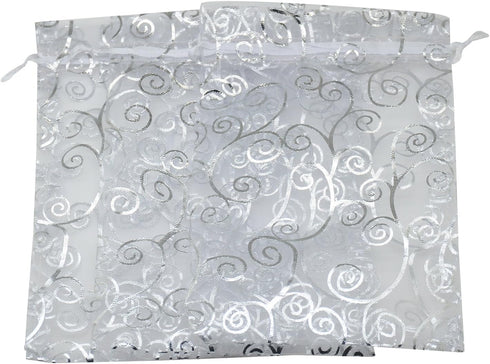 100pcs Organza Bags 4x6 Inch Flower Vine Design, Drawstring Mesh Pouch for Wedding Favor Party Jewelry Candy Gift Bag