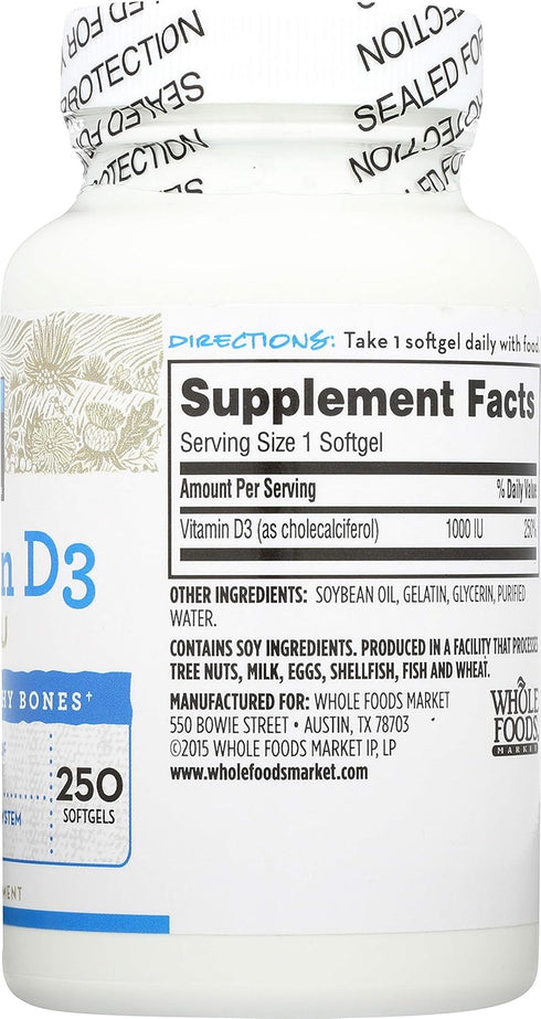 365 Everyday Value Vitamin D3 1000 IU, 250 Capsules