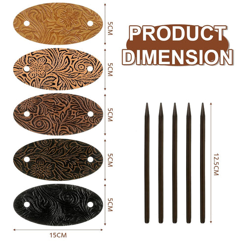 Leather Hair Clip with Stick Faux Leather Hair Barrette Hair Tie Leather and Stick Hair Slide Oval Shape Hair Pins Ponytail Holders Hair Accessories for Women Girls (Vintage Style,5)