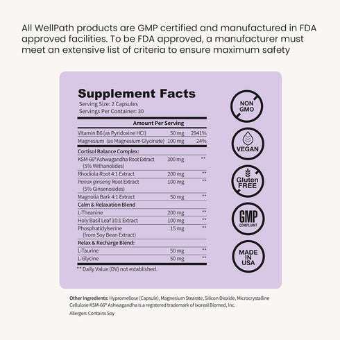 KSM-66 11-in-1 60 WellPath Soothe Cortisol Manager - Cortisol Supplements for Women with Ashwagandha & L-Theanine