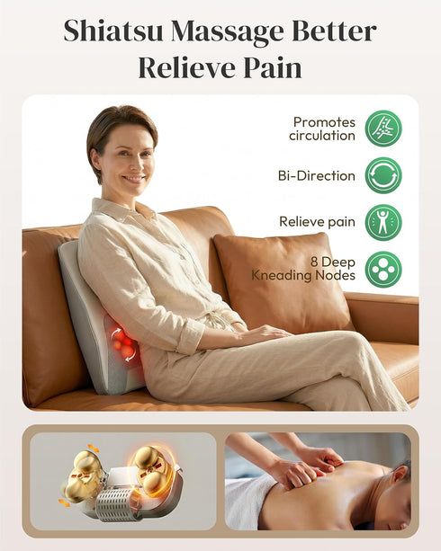 Heycool Shiatsu Back and Neck Massager with Heat, FSA Eligible HSA Mothers Day Gifts for Mom, Deep Tissue Back Massager