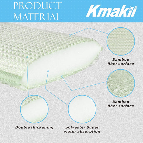 Sponges,3 Pack 6 KMAKII Bamboo Kitchen Sponges Dish Sponge Super Absorbent Natural Dish Color