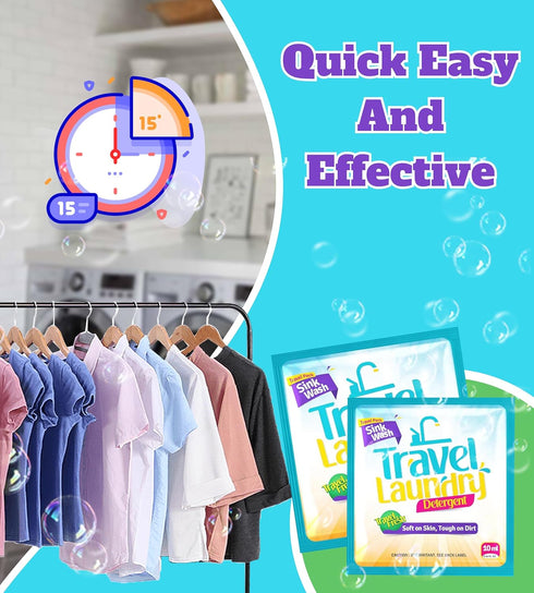 Skywin Travel Laundry Detergent, 10 ml, 32 Pack, Effective Travel Detergent Packets for Sink Washing.