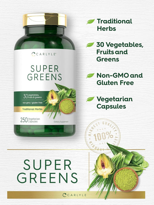 Carlyle Super Greens Capsules | 250 Count | Non-GMO Gluten Free Supplement