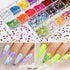 Teenitor 12 Sheets Nail Art Sticker, 3D Self-Adhesive Decoration with 5 Boxes Holographic Glitter Flakes and Nail Art