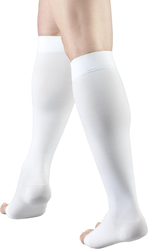 Truform Surgical Stockings, 18 mmHg Compression, Knee High, Open Toe, White, Medium