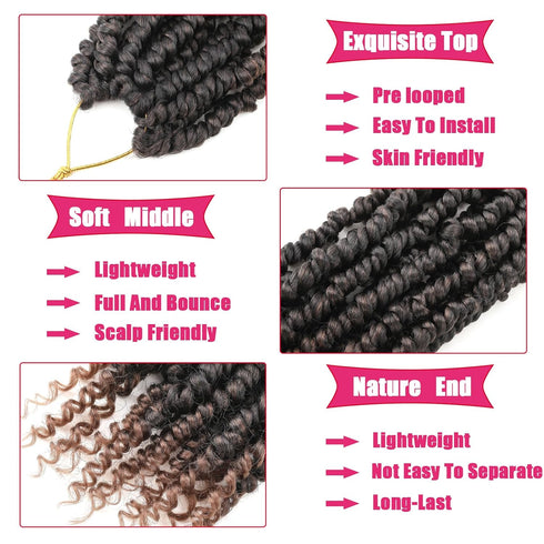 Ombre Brown Passion Twist Hair, 10 Inch 6 Packs Pre Looped Crochet Hair for Black Women and Girls