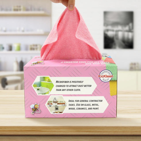 Microfiber Cleaning Cloth, Lint-Free Reusable Shop Towels, Bulk Rags in a Box for Home, Kitchen, Car, 40 Pack (Pink)