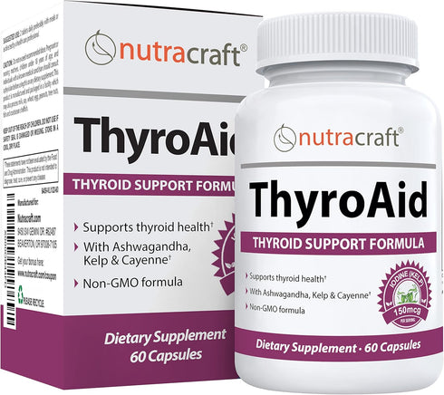 ThyroAid #1 Thyroid Support Supplement | Natural Herbal Formula with Iodine (Kelp), Ashwagandha, L-Tyrosine & More | 60