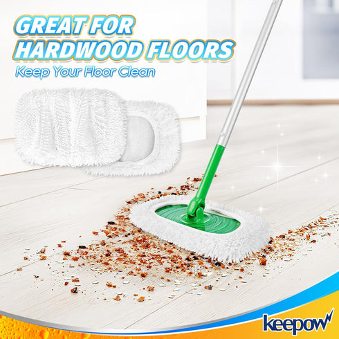 KEEPOW Reusable Microfiber Mop Pads for Swiffer Sweeper, Washable Wet Mopping Cloth Refills, 4 Pack