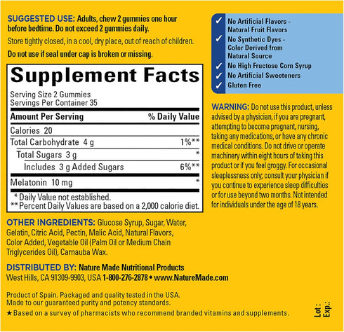 Nature Made Melatonin Gummies 10mg, Maximum Strength Sleep Aid for Adults, 70 Count, 100% Drug Free
