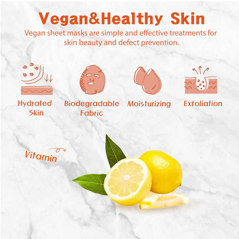 Purederm Vegan Vitamin Sheet Masks - 12 Packs Facial Sheet Mask for Brightening Treatment